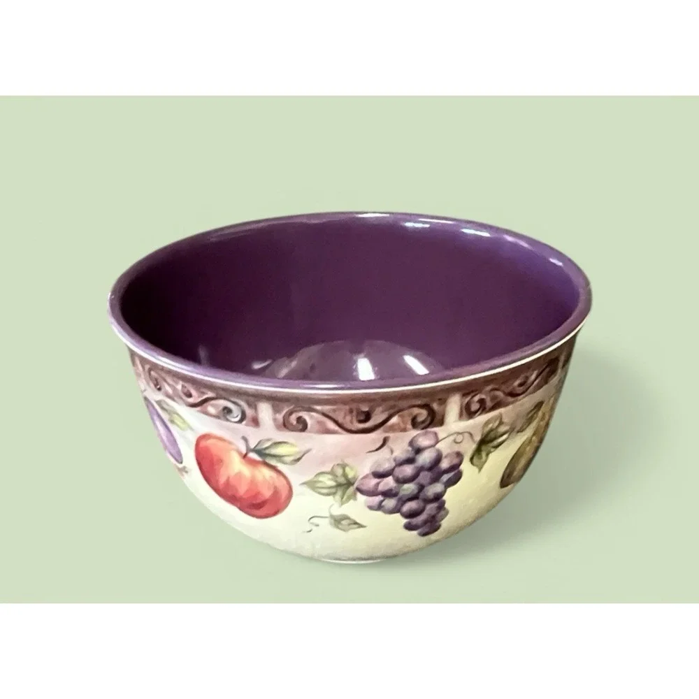 JC Penny Home Collection Multi Fruit Purple Melamine Large‎ Salad Serving Bowl